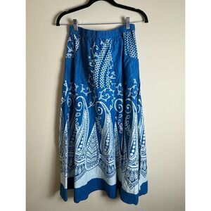 BOHO Skirt Blue Paisley Maxi Skirt 100% Cotton OS
